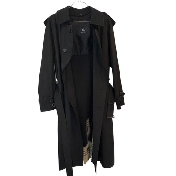 Burberry VTG Trench Coat Men's Authentic size 44 T Double breasted black - Picture 1 of 16